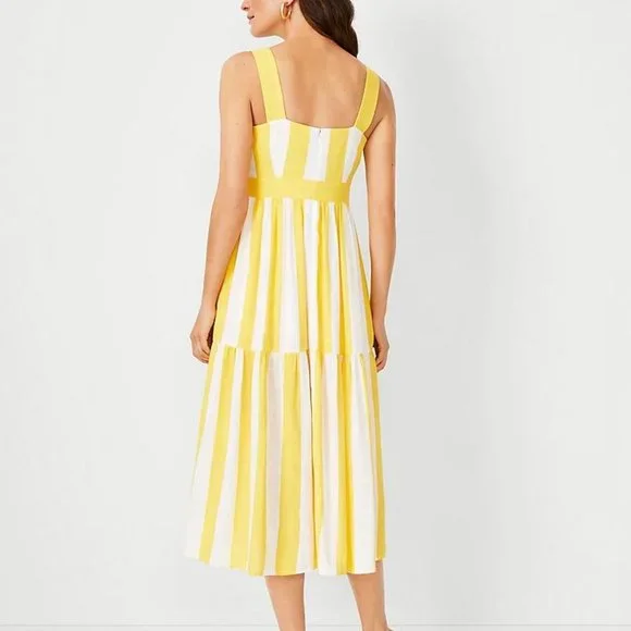 New  Ann Taylor Striped Square Neck Midi Dress - Picture 3 of 4